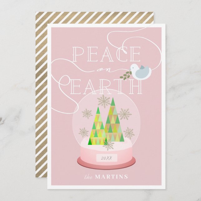 Carte de Noël Pink Snow Globe (Devant / Derrière)