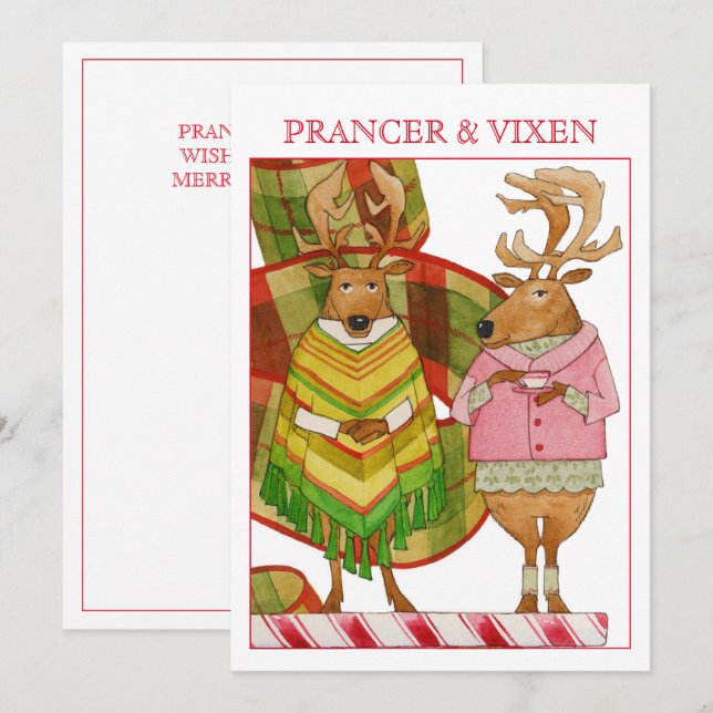 Carte de Noël plat PRANCER VIXEN 5x7 (Devant / Derrière)