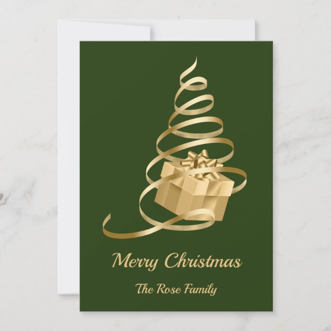 Carte de Noël plate avec arbre de Noël et cadeau (Devant)