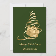 Carte de Noël plate avec arbre de Noël et cadeau