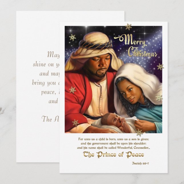 Carte de Noël plate de la Nativité afro-américaine (Devant / Derrière)