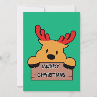 Carte de Noël plate de renne de dessin animé migno