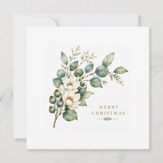 Carte de Noël plate élégante botanique eucalyptus