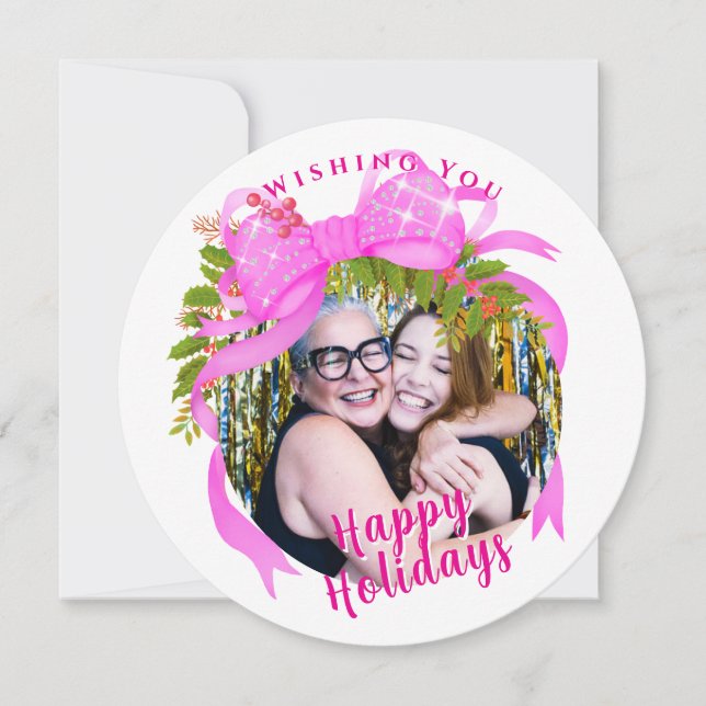 Carte de Noël plate ruban rose scintillant (Devant)