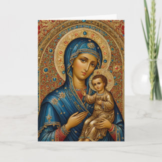 Carte de Noël pliée 5x7 avec icône de Marie et Jés