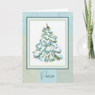 Carte de Noël pliée à l'aquarelle Arbre de la paix