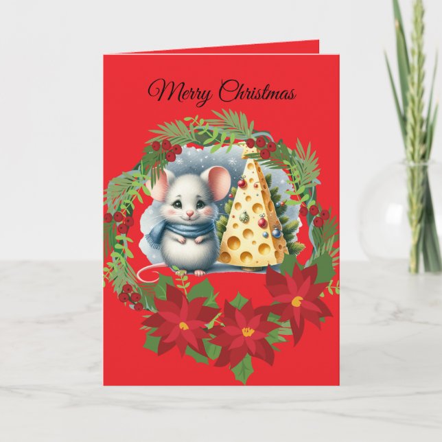 Carte de Noël pliée à motif de souris mignonne (Devant)