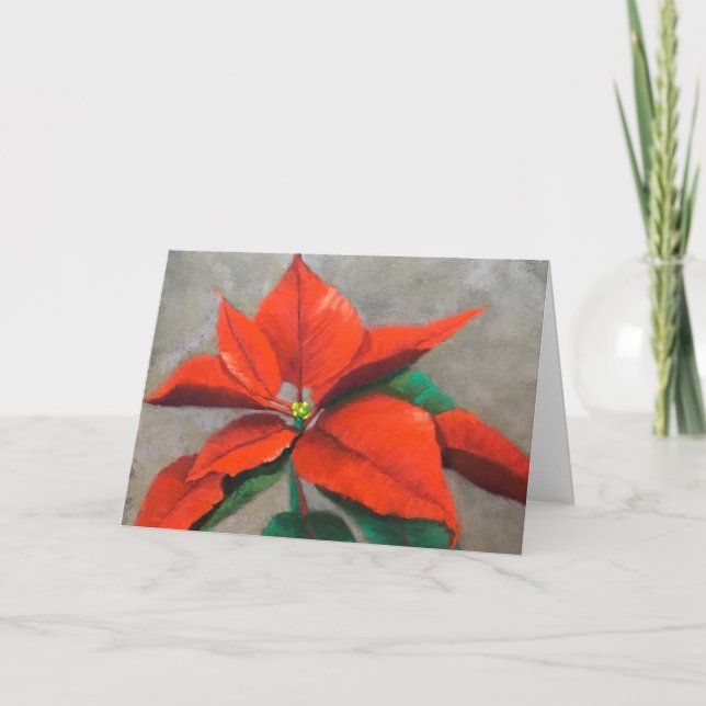 Carte de Noël pliée au poinsettia (Devant)