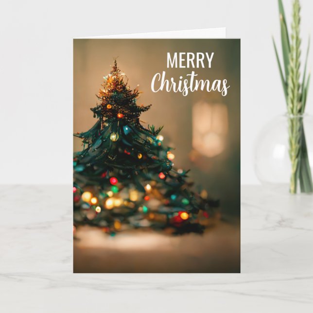 Carte de Noël pliée avec arbre et lumières (Devant)