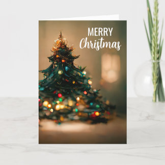Carte de Noël pliée avec arbre et lumières