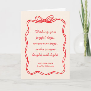 Carte de Noël pliée avec ruban rouge personnalisé 