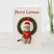 Carte de Noël pliée Grumpy Cat