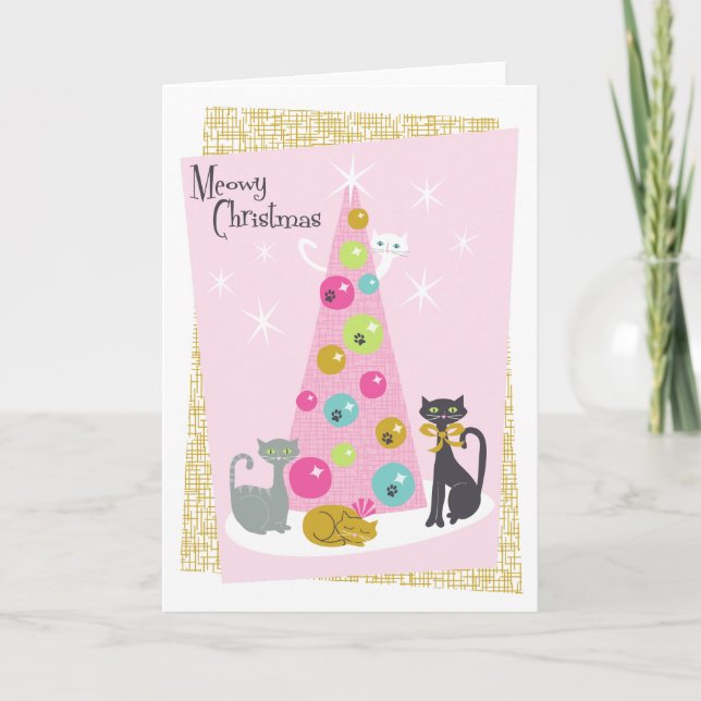 Carte de Noël pliée "Meowy Christmas" (Devant)