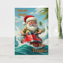 Carte de Noël pliée père Noël Jet Sking