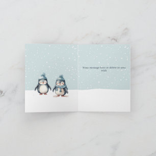 Carte de Noël pliée Pingouin personnalisée