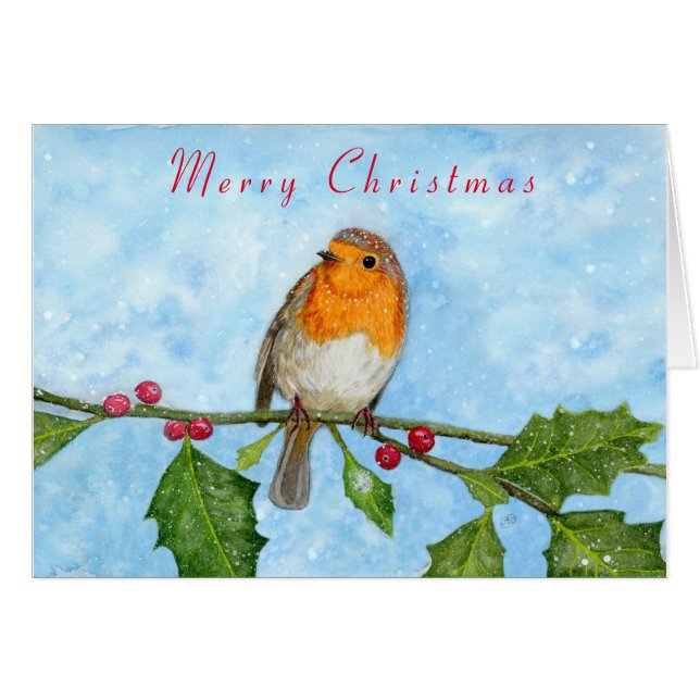 Carte de Noël pliée Robin Red Breast (Devant horizontal)