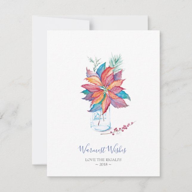 Carte de Noël Poinsettia Watercolor (Devant)
