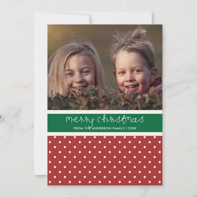 Carte de Noël Pois rouge et verte (Devant)