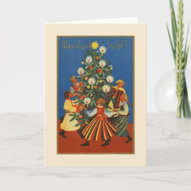 Carte de Noël polonaise de Wesołych Świąt de cru (Devant)