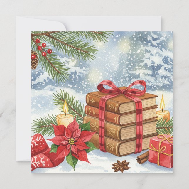 Carte de Noël pour amateurs de livres aquarelle (Devant)