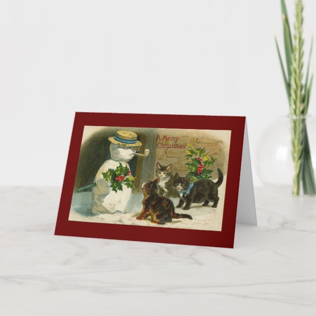 Carte de noël pour bonhomme de neige et chats vint (Devant)