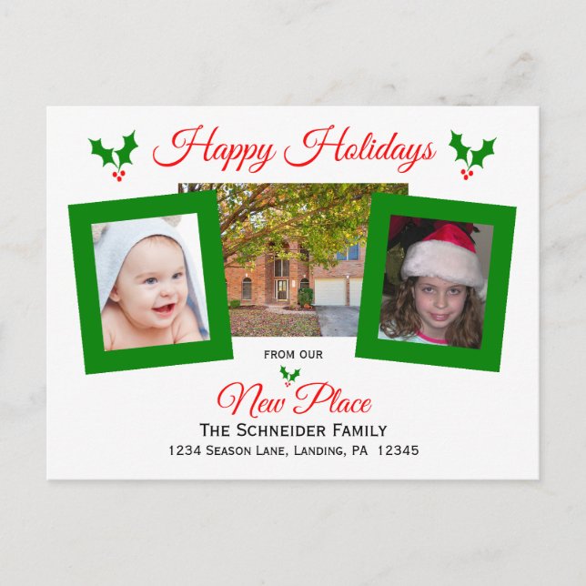 Carte de Noël pour changement d'adresse avec houx  (Devant)