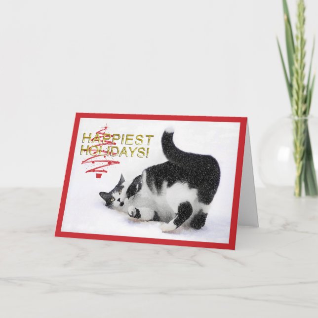 Carte de Noël pour chat noir et blanc (Devant)