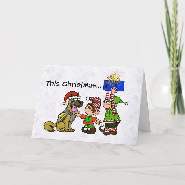 Carte de Noël pour chien et elfes de police (Devant)