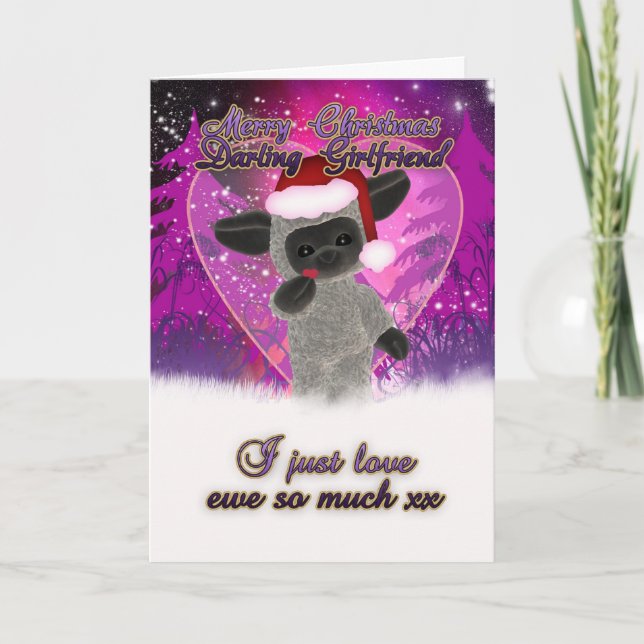 Carte de Noël pour copine - Mignonne mouton et coe (Devant)