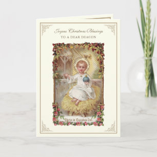 Carte de Noël pour diacre Jésus bébé Poinsettias