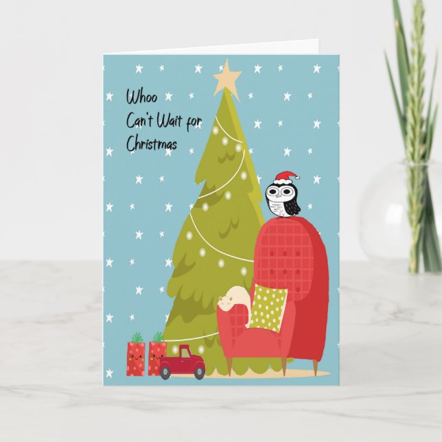 Carte de Noël pour enfant avec arbre et hibou (Devant)