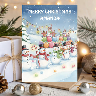 Carte de Noël pour enfants au défilé de bonbons bo