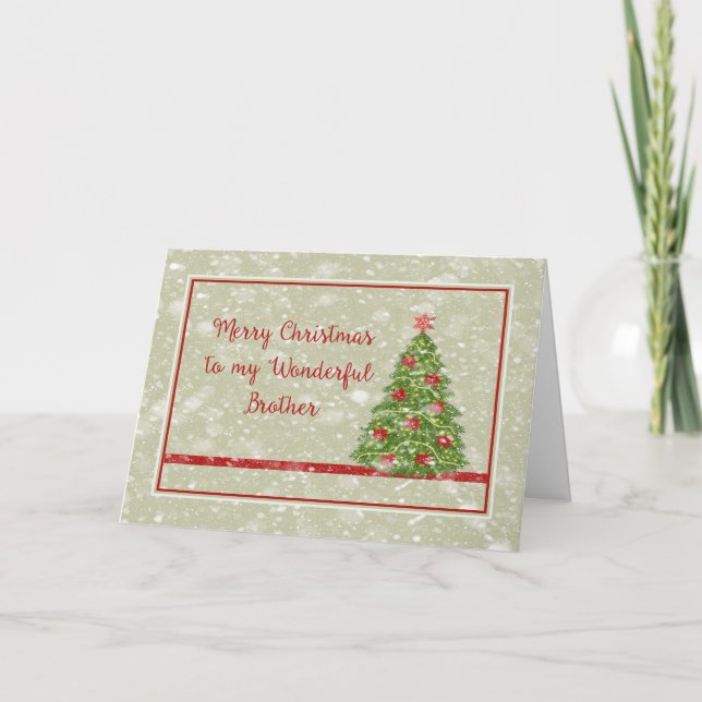 Carte de Noël pour Frère avec arbre et neige (Devant)