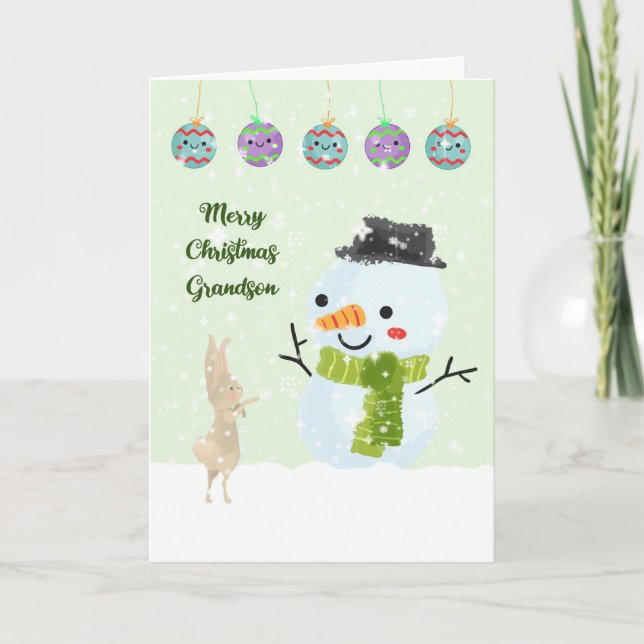 Carte de Noël pour jeune grand-fils Snowman (Devant)