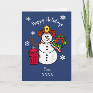 Carte de Noël pour le pompier Snowman pour le mini