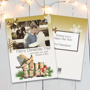 Carte de Noël pour les bottes de cowboy du pays et