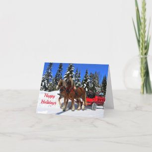 Carte de Noël pour les chevaux tirant des traîneau
