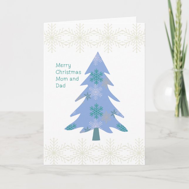 Carte de Noël pour Maman & Papa avec Arbre Bleu (Devant)