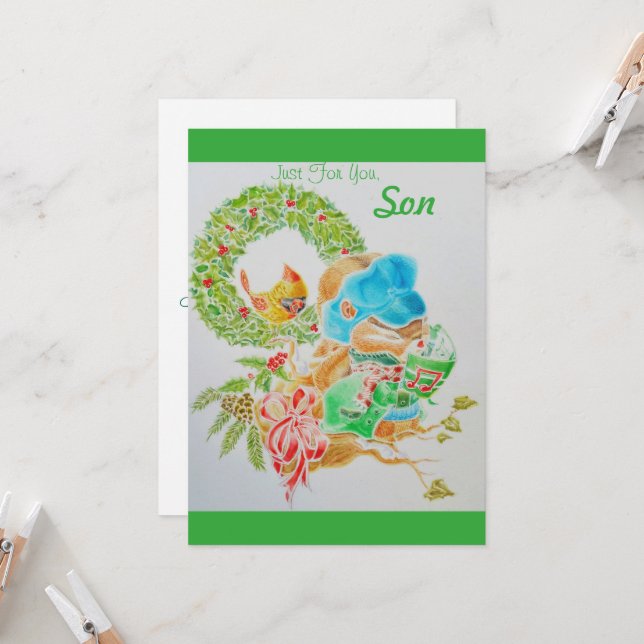 Carte de Noël pour petits garçons (Devant/Arrière en situation)