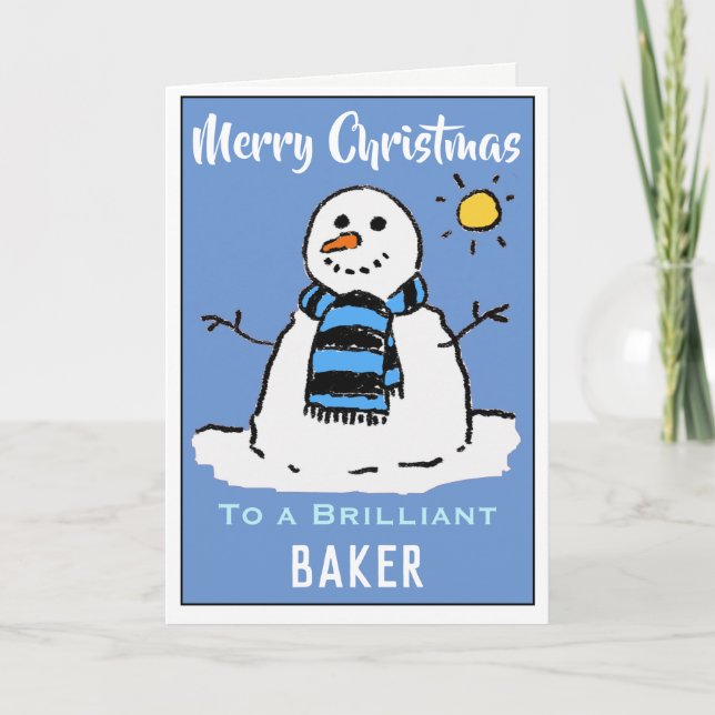 Carte de Noël pour Snowman amusant pour Baker (Devant)