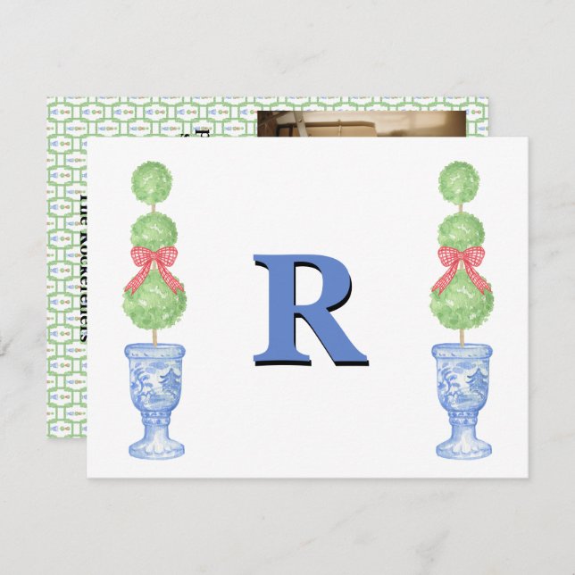 Carte de Noël Preppy Ginger Jar Monogram (Devant / Derrière)