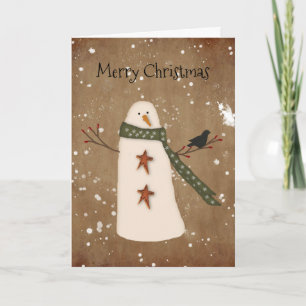 Carte de Noël primitive de bonhomme de neige