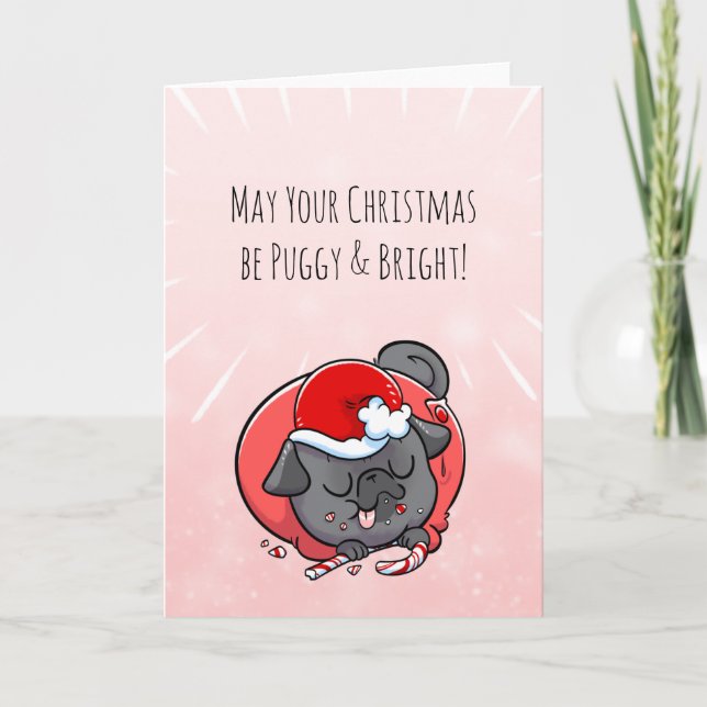 Carte de Noël Puggy and Bright black carlin (Devant)