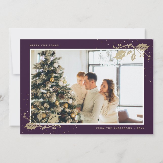 Carte de Noël Purple Gold Photo (Devant)