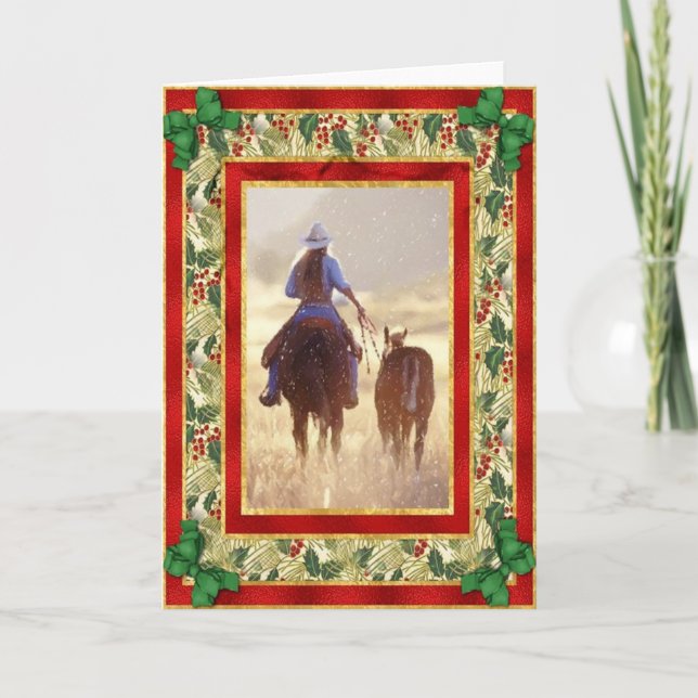 Carte de Noël quarte de blanc de cheval de (Devant)