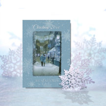 Carte de Noël « Que la neige tombe » bleu feuille 