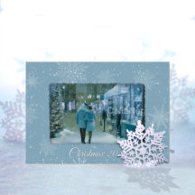 Carte de Noël « Que la neige tombe » bleu métallis
