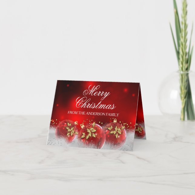 Carte de Noël Red & Gold Holly Baubles (Devant)