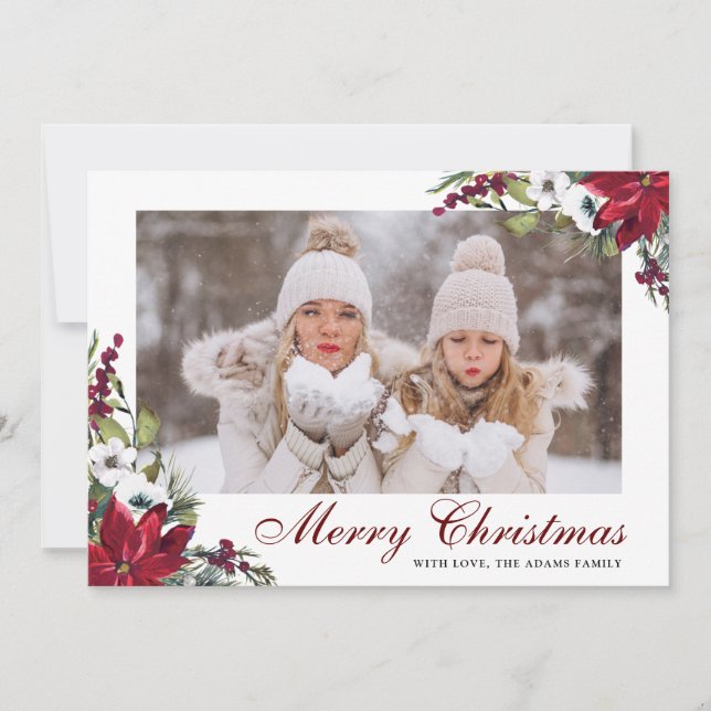 Carte de Noël Red Poinsettia Floral PHOTO (Devant)