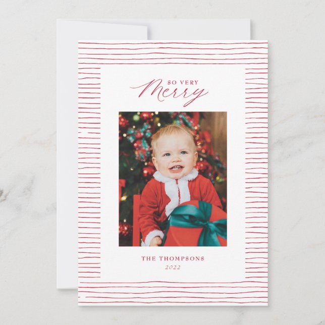 Carte de Noël Red Stried So Très Joyeux Photo (Devant)
